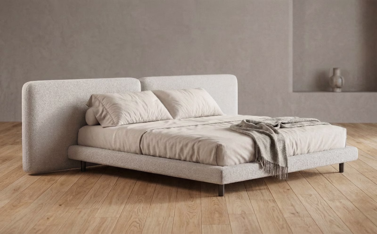 Современная парящая двуспальная кровать Air от Puffe для минималистичной спальни